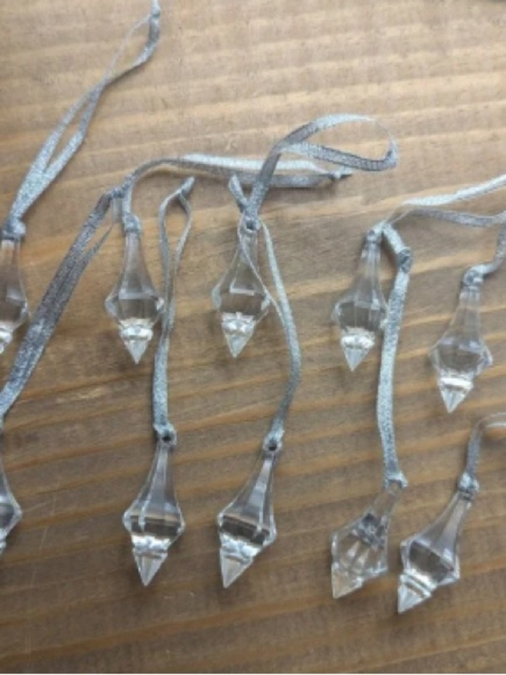 Clear Teardrop Ornament Set with Silver Hanging Ribbon